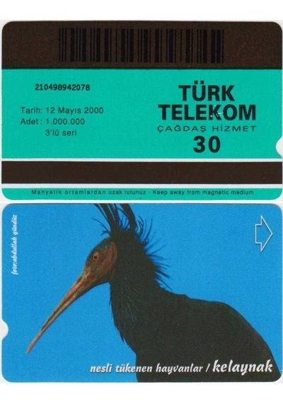 Nesli Tükenen Hayvanlar / Kelaynak Telefon Kartı 30 Kontör Türk Telekom. 12 Mayıs 2000.