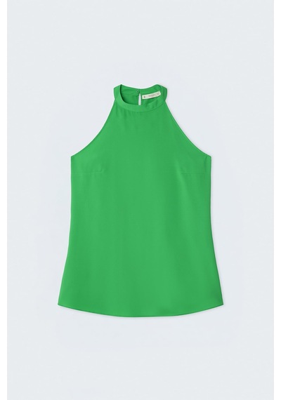 Sateen Halter Yaka Bluz - Yeşil-137729