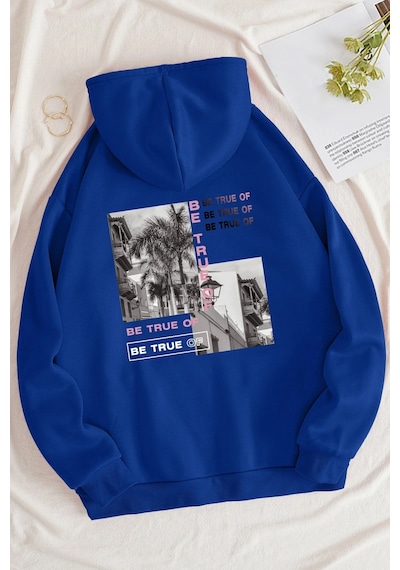 Be True Of Baskılı Sweatshirt Mavi