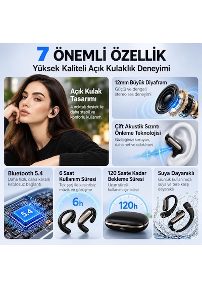 Aı Çeviri Kulaklığı, 164 Dil Anlık Çeviri, Bluetooth 5.4 Açık Kulak Kablosuz Kulaklık, Enc Gürültü Azaltma, 20 Saat+ Pil Ömrü, Android Ve İphone Uyumlu Krem