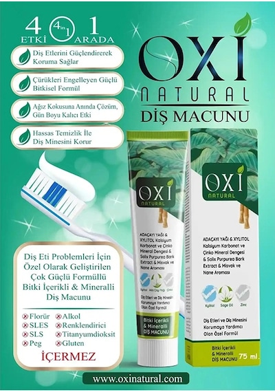 Oxi Natural Bitki İçerikli Mineralli Diş Macunu 75 Ml. 2'li Paket Temel Bakım