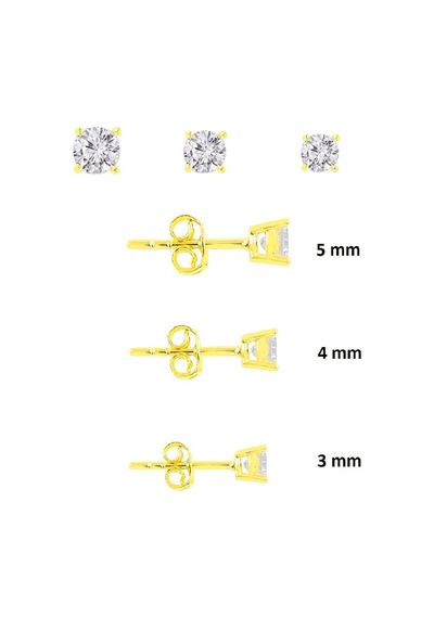 Gümüş Altın Yaldızlı Pırlanta Montürlü 3 Boy Tektaş Kombin Küpel N11.35079