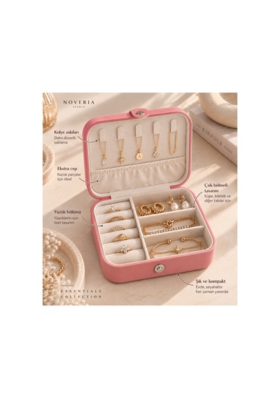 Essentials Collection Cove Pembe Bölmeli Takı Kutusu Yüzük Küpe Kolye Düzenleyici Seyahat Organizeri Pembe Pembe