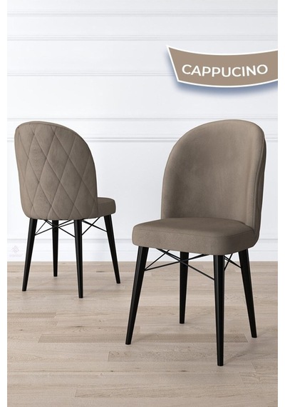 Canisa Bika Serisi 2 Adet Cappucino Mutfak Sandalyesi Siyah Gürgen Ayaklı 1. Sınıf Babyface Kumaş Sandalye Cappucino Ayaklar Siyah