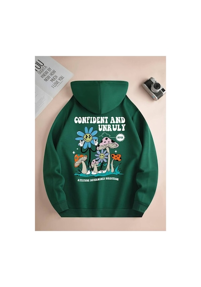 Medinenur Baskılı Kapüşonlu Sweatshirt Yeşil
