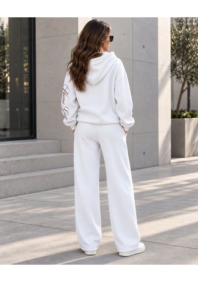 Macklin Unisex Kadın Erkek Martini Girl Kol Paça Baskılı Oversize 3 İplik Kapüşonlu Sweatshirt Ve Baggy Eşofman Altı Beyaz