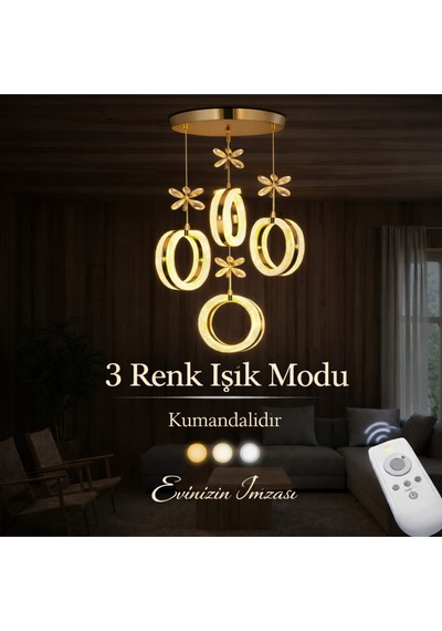 Alya Model 4 Lü Gold 3 Renk Modu Ledli Kristal Taşlı Altın