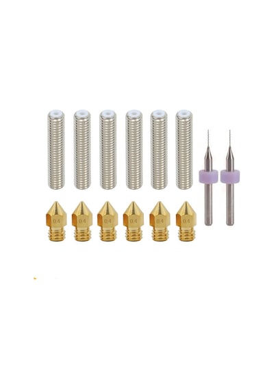 3d Yazıcı M6 30mm Nozzle Boğazı 6 Adet + Mk8 Pirinç Nozzle 6 Adet + 2 Adet Matkap Ucu Temizleme Seti