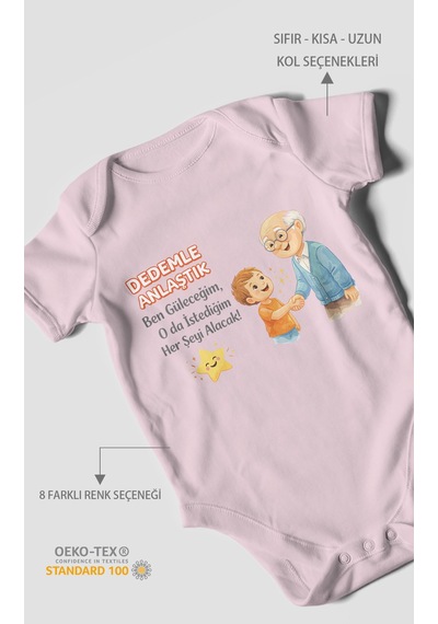 Morivokids Dedeye Özel Kısa Kollu Bebek Body %100 Pamuk Bebe Pembe