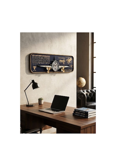 Uçak Tasarımlı Duvar Tablosu 3d Kabartmalı Metal Uçak Duvar Saati Tablo Ev Ofis Dekoru 78x21cm Gri Biblo