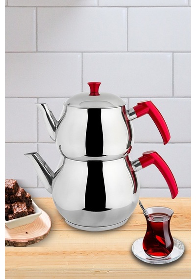 Bondila Aile Boy Küre Çaydanlık Seti 1,2 Litre + 2 Litre (Kendinden Süzgeçli)
