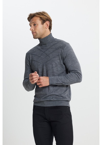 AC&Co / Altınyıldız Classics Erkek Grı Melanj Sıcak Tutan Standart Fit Normal Kesim Tam Balıkçı Yaka Jakarlı Yünlü Triko Kazak Gri Melanj AC&Co / Altınyıldız Classics Erkek Grı Melanj Sıcak Tutan Standart Fit Normal Kesim Tam Balıkçı Yaka Jakarlı Yünlü Triko Kazak Gri Melanj