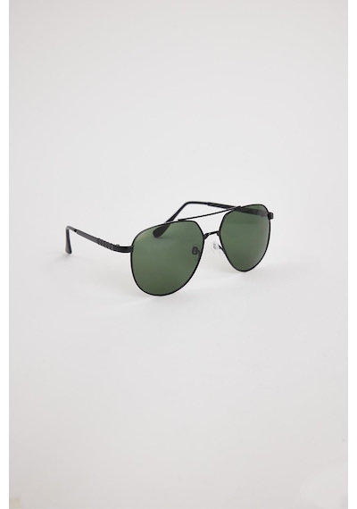 Unisex Köşeli Siyah Metal Çerçeveli Yeşil Camlı Güneş Gözlüğü-34865 Çok Renkli