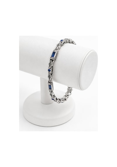 Rodyum Gümüş Kaplama B-101 Kromix Çelik Erkek Bilelik 3+1 Gravürlü Otantik Safir Rengi Zirkon Taşlı Harfli 5 Mm Kalınlık Gümüş