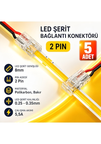 8mm Cob+smd Şerit+kablo T-l Bağlantı Konnektörü 5 Adet