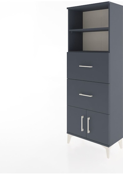 Arges Dolap 2 Raflı 2 Çekmeceli 2 Kapaklı 60x30x163 Antrasit-... Antrasit