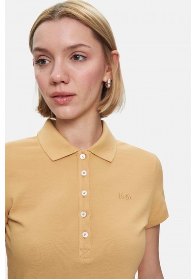 Shaver Kahve Polo Yaka Nakışlı Standard Fit Kadın Tshirt Kahve