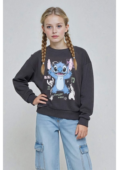 Defacto Kız Çocuk Disney Lilo & Stitch Relax Fit Bisiklet Yaka Sweatshirt F3410a825auar31 Antrasit