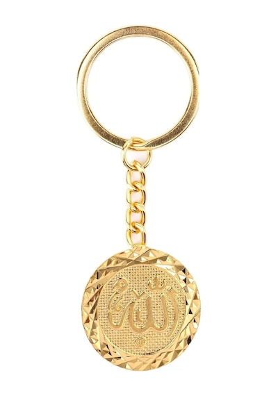 Allah Lafzı Gold Altın Kaplama Yuvarlak Kadın Anahtarlık Veya Çan