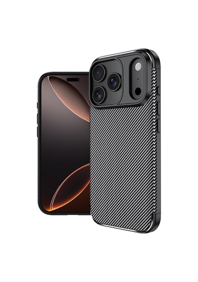 Apple Uyumlu iPhone 17 Pro Kılıf Karbon Silikon Case Kapak Siyah