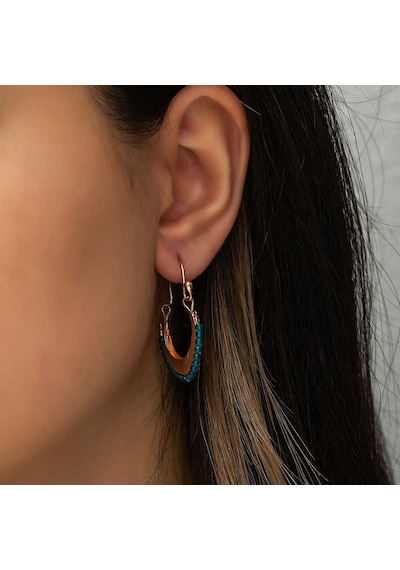 Gümüş Turkuaz Taşlı Bohem Küpe 14 MM-Gümüş