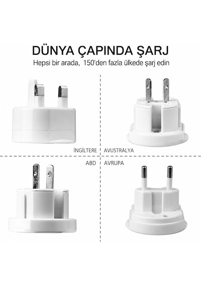 Universal Seyahat Adaptörü Dünya Priz Dönüştürücü 150+ Ülke Uyumlu Eu Us Uk Aus Kompakt Uluslararası Fiş Adaptörü