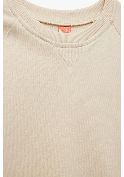 Koton Erkek Bebek Pamuklu Şardonlu Uzun Kollu Bisiklet Yaka Sweatshirt Ekru