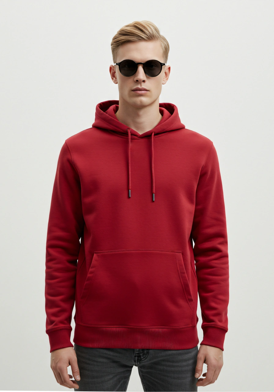 Erkek Oversize %100 Pamuk Yüksek Kalite Erkek Kapüşonlu Sweatshirt Kırmızı