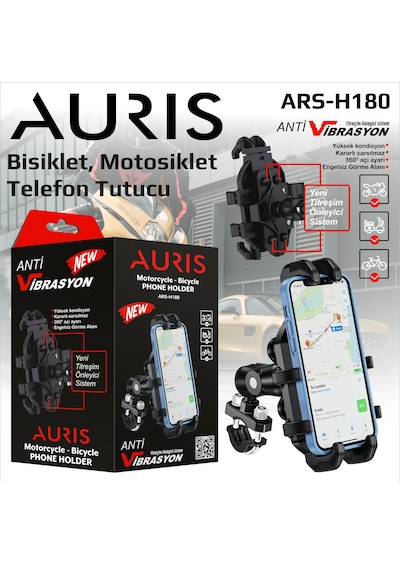 H180 Titreşim Önleyici Damperli Motosiklet Telefon Tutucu Gidona Bağlantılı Bisiklet-e Scooter Mat Siyah