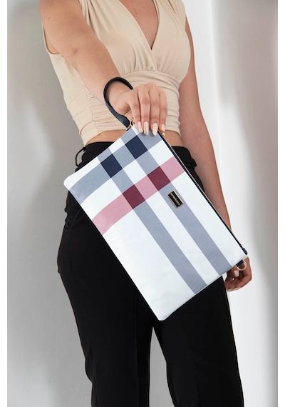 Silver Polo Sp1034 Kadın Portföy & Clutch Ekose Beyaz-lacivert Beyaz - Lacivert