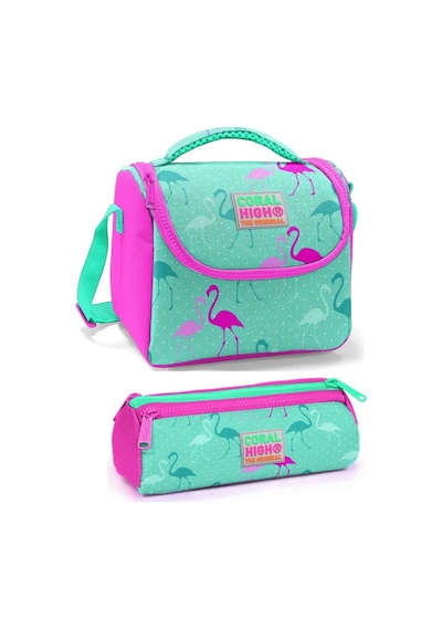 Su Yeşili Pembe Flamingo Çok Renkli
