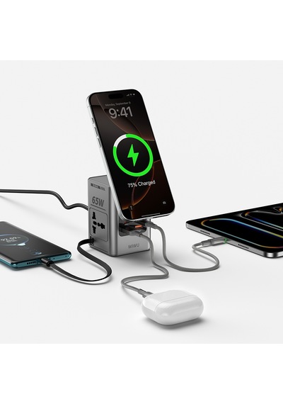 Wiwu Wi-w040 Telefon & Akıllı Saat & Kulaklık İçin Gan 65w 8in1 Şarj İstasyonu Gri