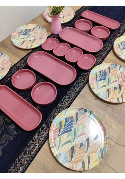 Keramika Kahvaltı Takımı 18 Parça 6 Kişilik Pembe Pembe