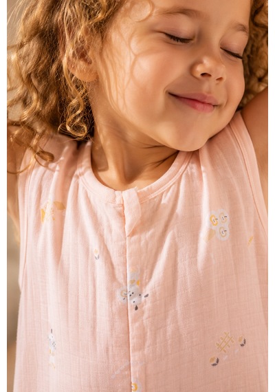 Babyhola Yazlık Müslin Çocuk Uyku Tulumu 1-8 Yaş Unisex Kısa Kollu %100 Pamuk 2703 Pembe