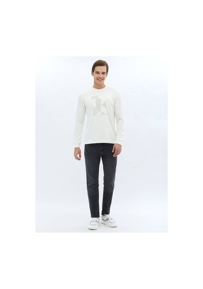 Kip Ekru Bisiklet Yaka Baskılı Sweatshırt 596449 Ekru