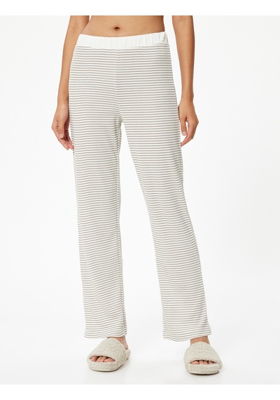 Koton Pijama Altı Dokulu Bol Paça Bej Çizgili 5wlk40024mk Ekru