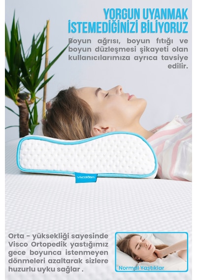 Viscofoam Küçük Boyun Destekli Ortopedik Yastık Visco Yastık 46x30x10-8cm