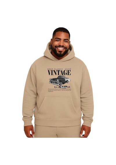 Benroma Vintage Baskılı Büyük Beden Unisex Sweatshırt Bej