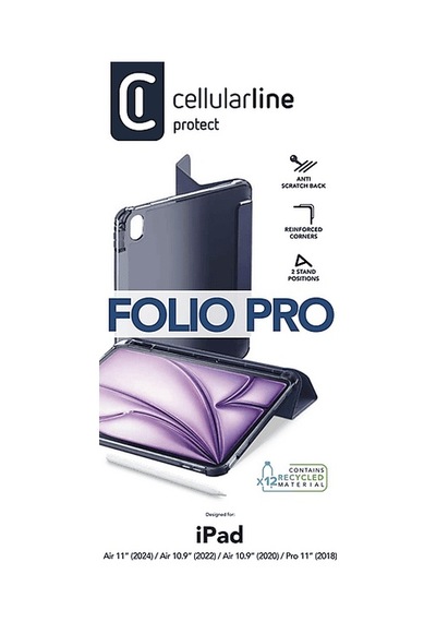 Cellularlıne Folio Pro Stand Özellikli Apple Uyumlu iPad Air 11 İnç M3 / M2 , Apple Uyumlu iPad Air 10.9 İnç Tablet Kılıfı Mavi