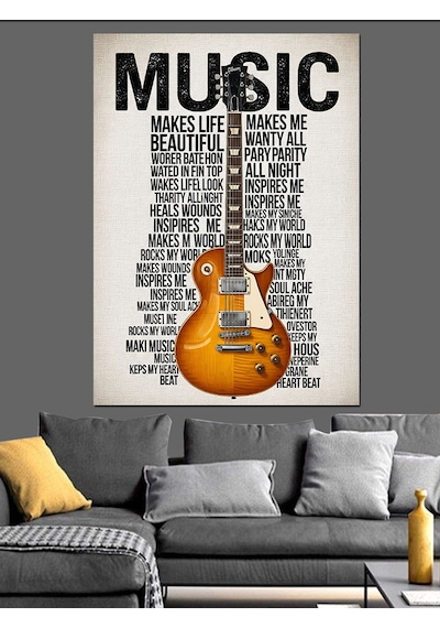 Ahşap Tablo Müzik Gitarı Notaları Soyut