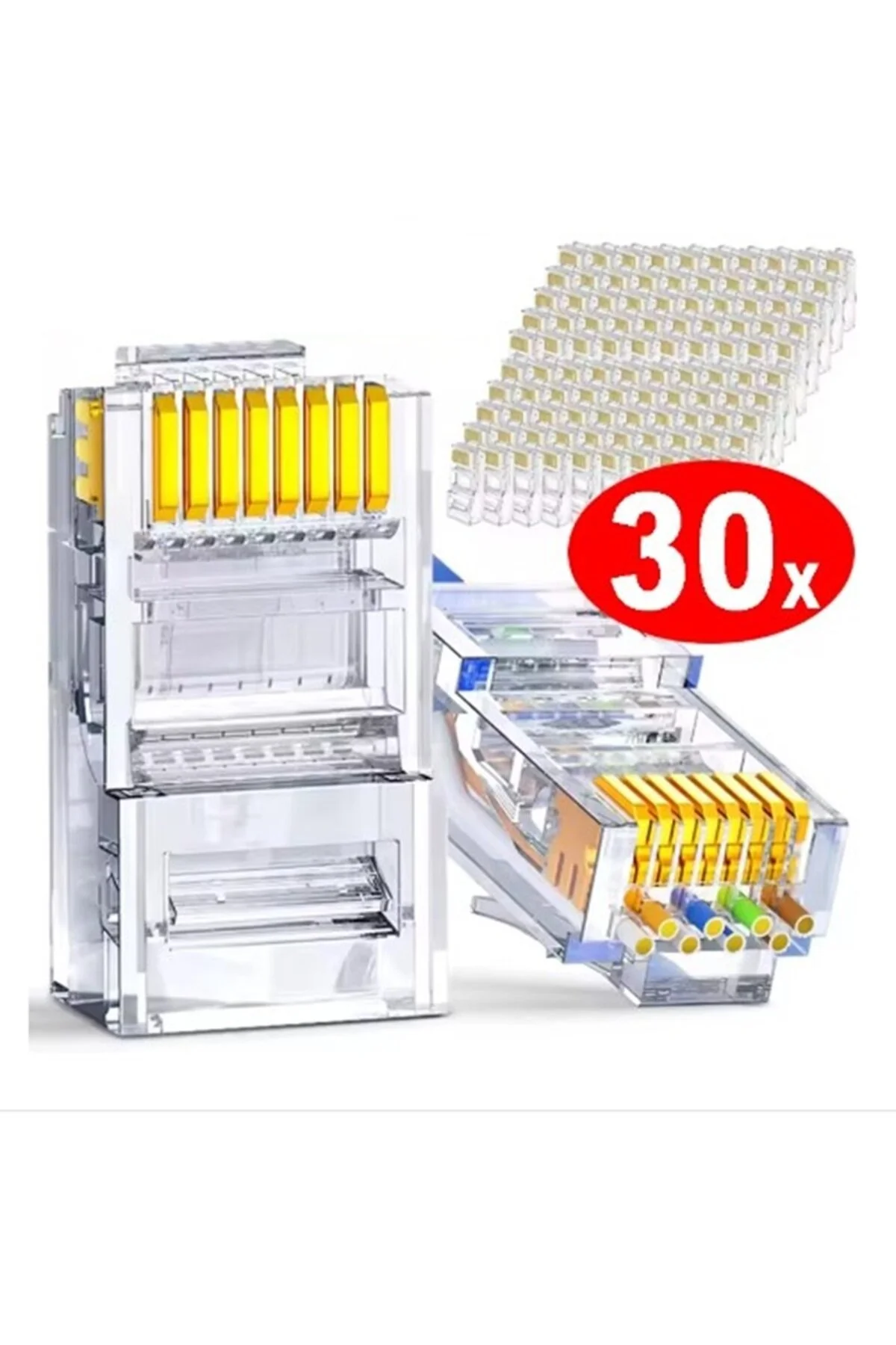 30 Adet Yeni Nesil Konnektör Delikli Ez Rj45 Cat5/cat6 8p8c Utp Ağ Için Jack Delikli Açık Uçlu Jak