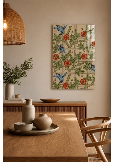 William Morris Trellis Kuş Ve Çiçek Desenli Vintage Botanik Dek