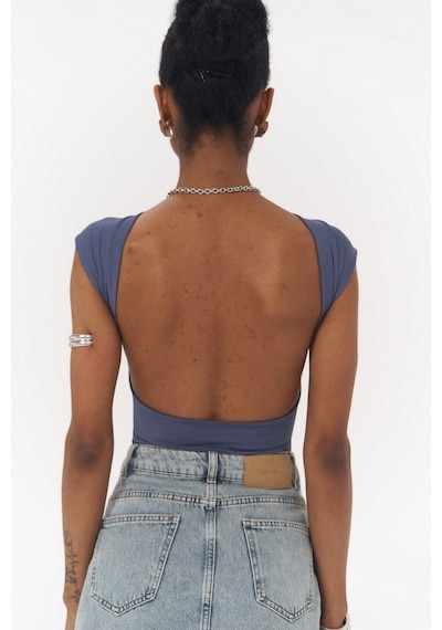 Mai Collection Mai Studios Co. Nives Sırt Dekolteli İndigo Crop İndigo