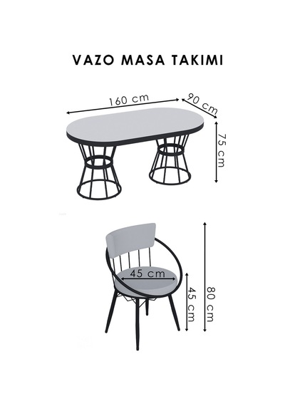 Zümrüt Mutfak Yemek Masası Takımı- 6 Kişilik Mutfak Masa Sandalye Takımı- Mutfak Masası Takımı Düz Beyaz Siyah
