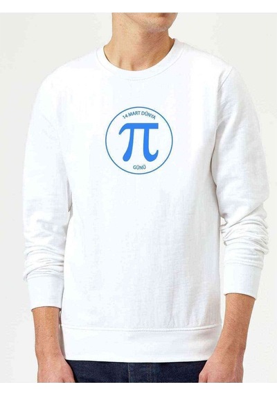 14 Mart Dünya Pi Günü Baskılı Beyaz Erkek Örme Sweatshirt (528509461)