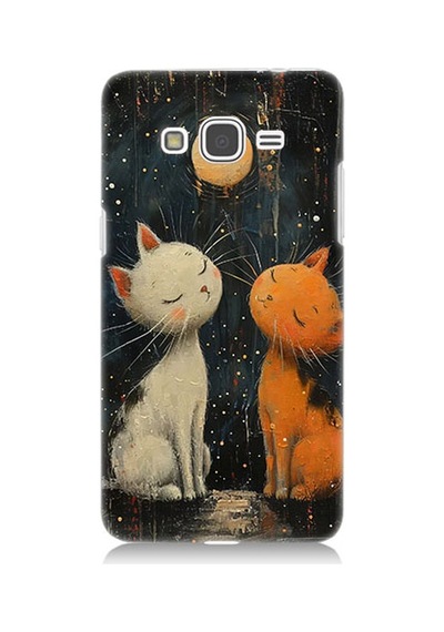 Samsung Galaxy Grand Prime Uyumlu Ay Ve Kediler Desenli Silikon Kılıf