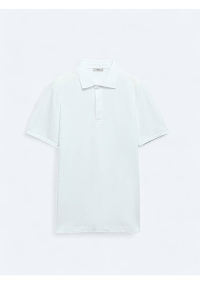 Kip Beyaz Düz Polo Yaka %100 Pamuk T-shirt Beyaz