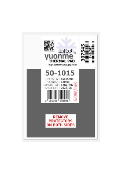 Yuonme Termal Ped / Thermal Pad 1.0mm 5.0w/mk 65x65mm 50-1015 Yuonme Termal Ped / Thermal Pad 1.0mm 5.0w/mk 65x65mm 50-1015