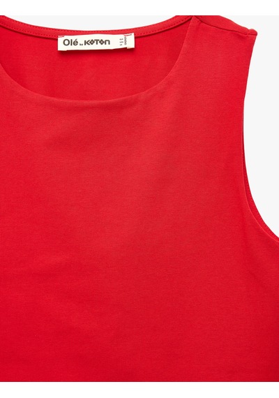 Koton Kolsuz Bisiklet Yaka Slim Fit Crop Bluz Kırmızı 6sal30050ık