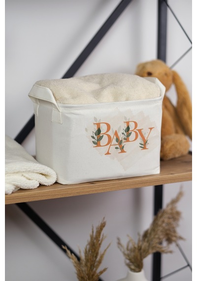 Baby Baskılı Dikdörtgen Katlanabilir Organizer Sepet 25 X 14 X 18
